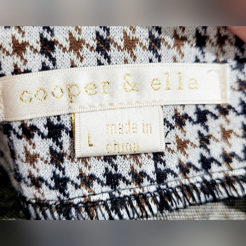 Cooper & Ella Women's Pants Size L Brown Black White Houndstooth Stretch Pullon - Picture 10 of 12